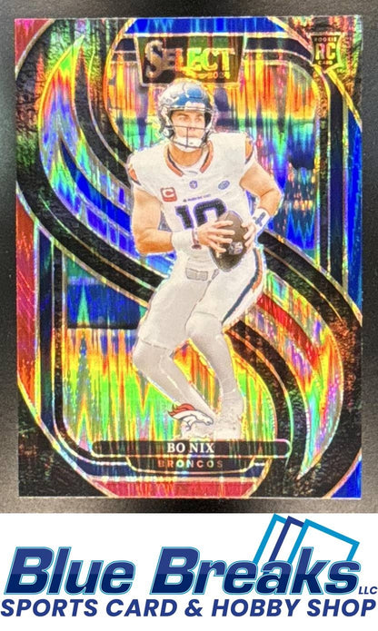 2024 Panini Select Bo Nix #117 Premier Red and Blue Prizm Shock RC