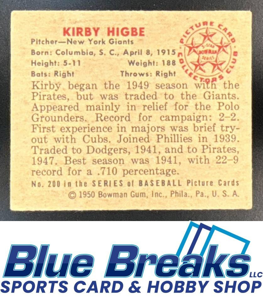 1950 Bowman Kirby Higbe #200 Giants