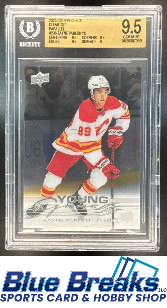2025 Upper Deck Series 1 Zayne Parekh #236 Clear Cut Young Guns BGS 9.5 Calgary Flames