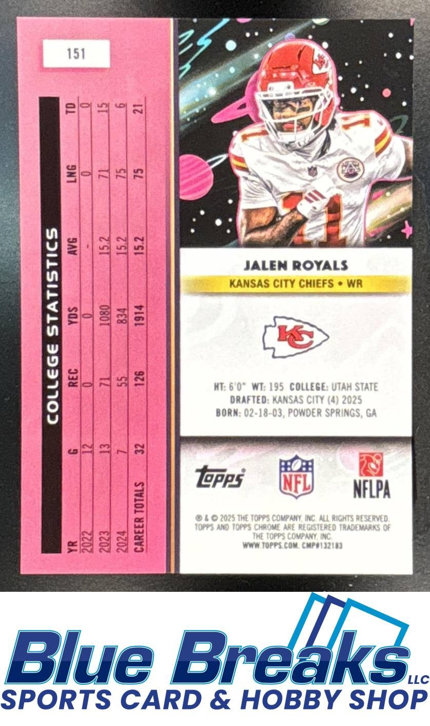 2025 Topps Cosmic Chrome Jalen Royals #151 Orange Galactic Refractor 21/25 RC Kansas City Chiefs
