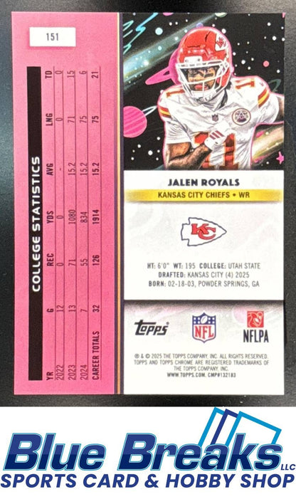 2025 Topps Cosmic Chrome Jalen Royals #151 Orange Galactic Refractor 21/25 RC Kansas City Chiefs