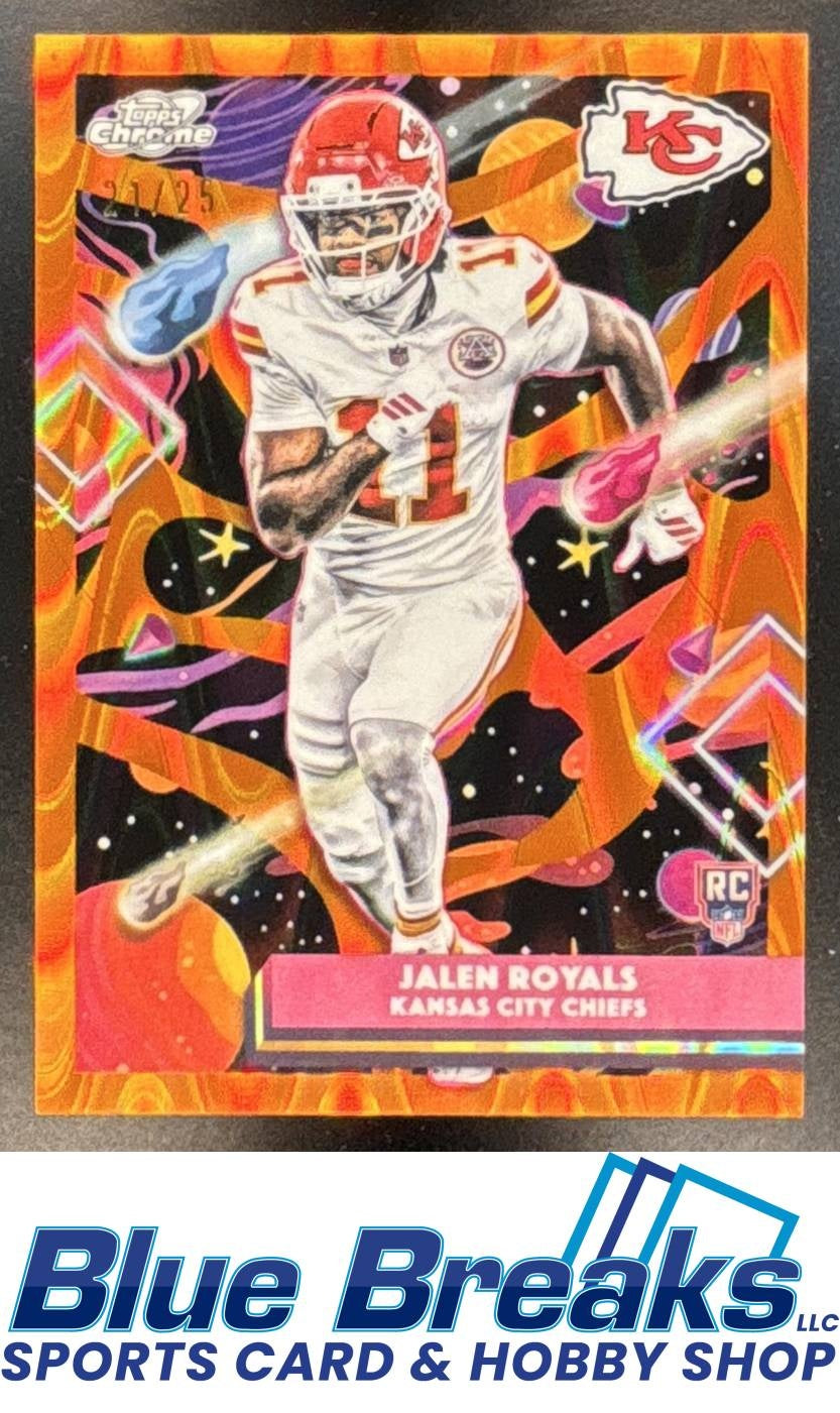 2025 Topps Cosmic Chrome Jalen Royals #151 Orange Galactic Refractor 21/25 RC Kansas City Chiefs