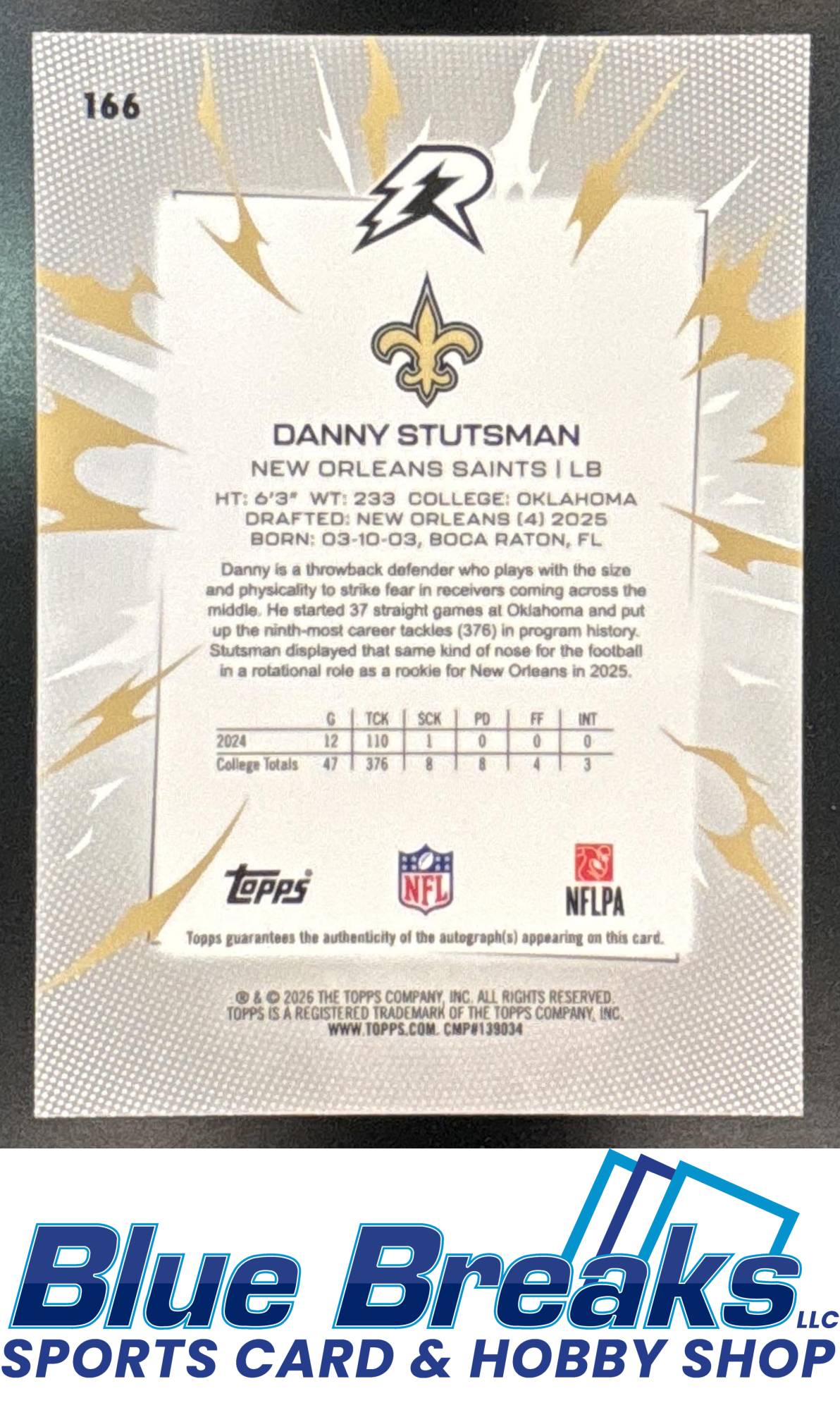 2025 Topps Resurgence Danny Stutsman #166 Rookie Signatures RC Auto New Orleans Saints