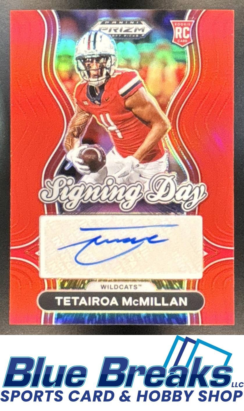2025 Panini Prizm Draft Picks Tetairoa McMillan #SD-TMN Signing Day Red 91/100 Auto Panthers