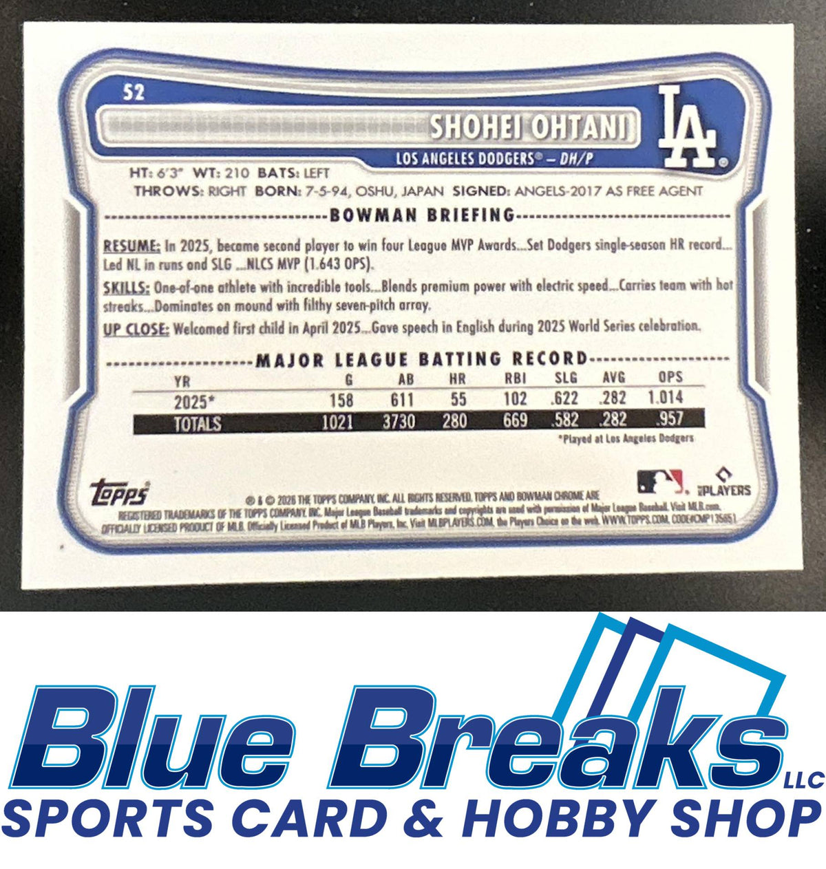 2026 Bowman Mega Box Shohei Ohtani #52 Chrome Mojo Refractor Los Angeles Dodgers