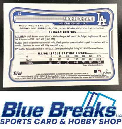 2026 Bowman Mega Box Shohei Ohtani #52 Chrome Mojo Refractor Los Angeles Dodgers