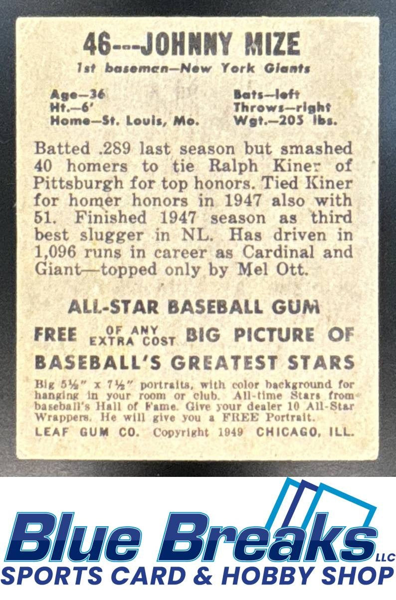 1948 Leaf Johnny Mize #46 Giants