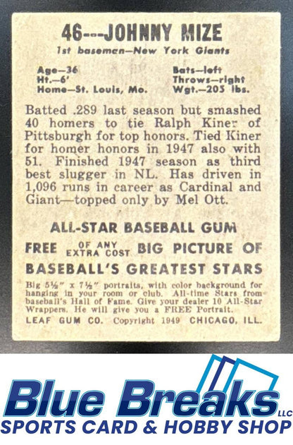 1948 Leaf Johnny Mize #46 Giants