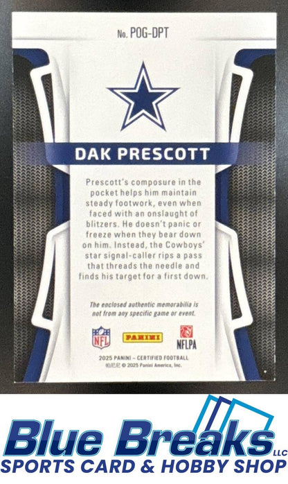 2025 Panini Certified Dak Prescott #POG-DPT Piece of the Game 024/299 MEM Cowboys