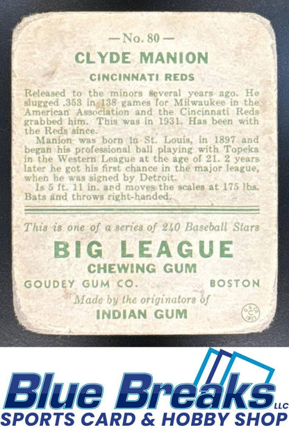 1933 Goudey R319 Clyde Manion #80 RC Reds