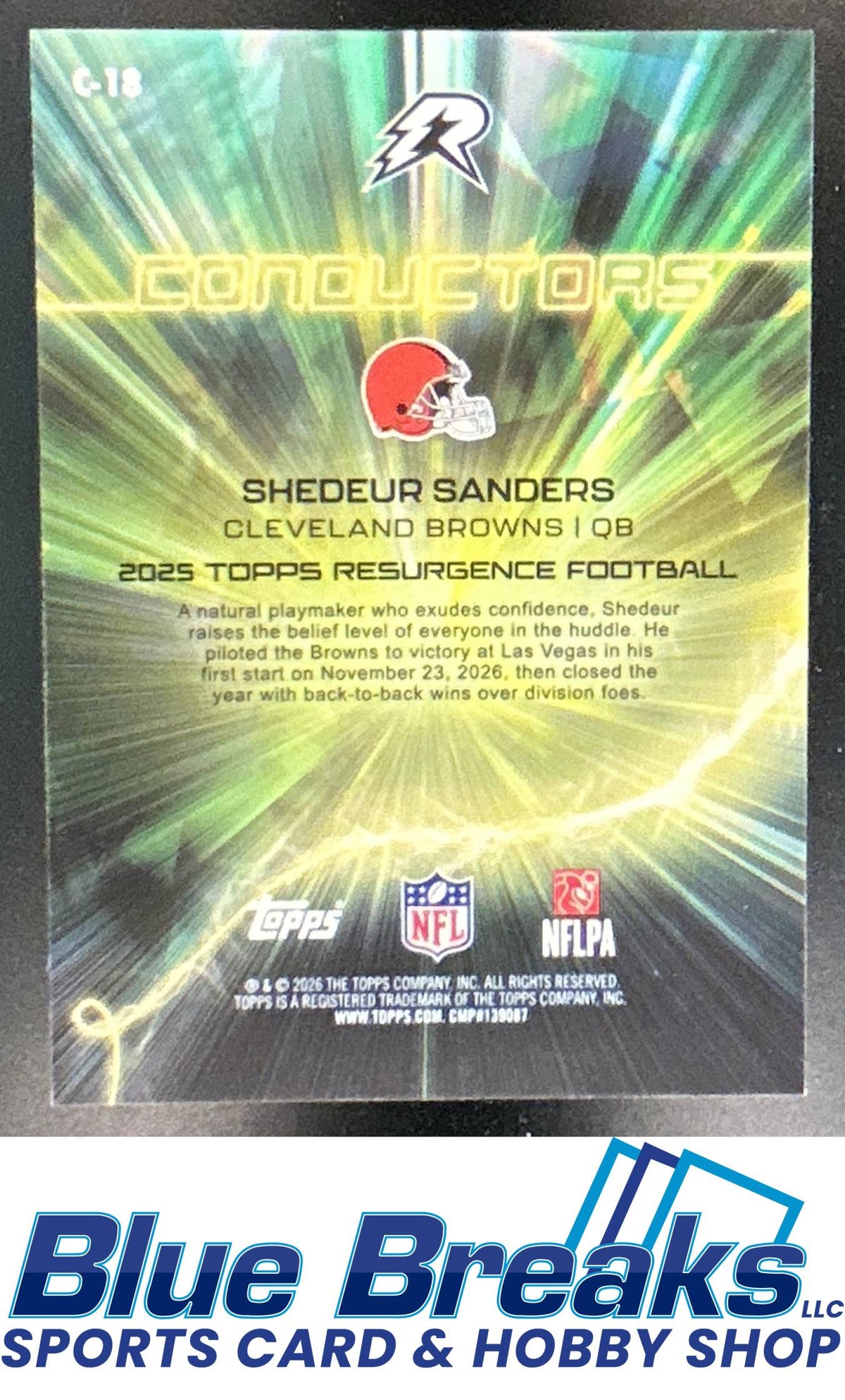 2025 Topps Resurgence Shedeur Sanders #C-18 Conductors Yellow Surge Refractor 141/225 RC Cleveland Browns