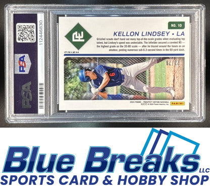2024 Panini Prospect Edition Kellon Lindsey #10 Holo Ticket Pink Velocity 23/79 PSA 8 Los Angeles Dodgers