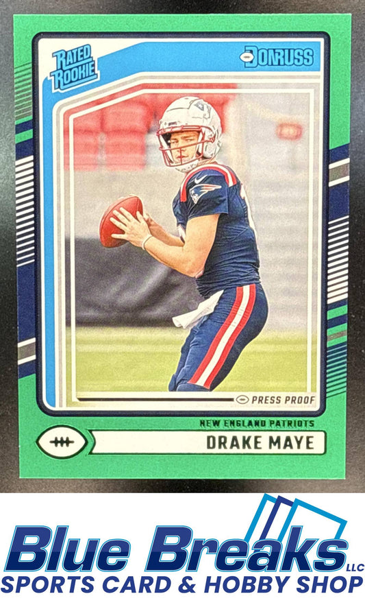 2024 Panini Donruss Drake Maye #379 Press Proof Green RC Rated Rookie New England Patriots