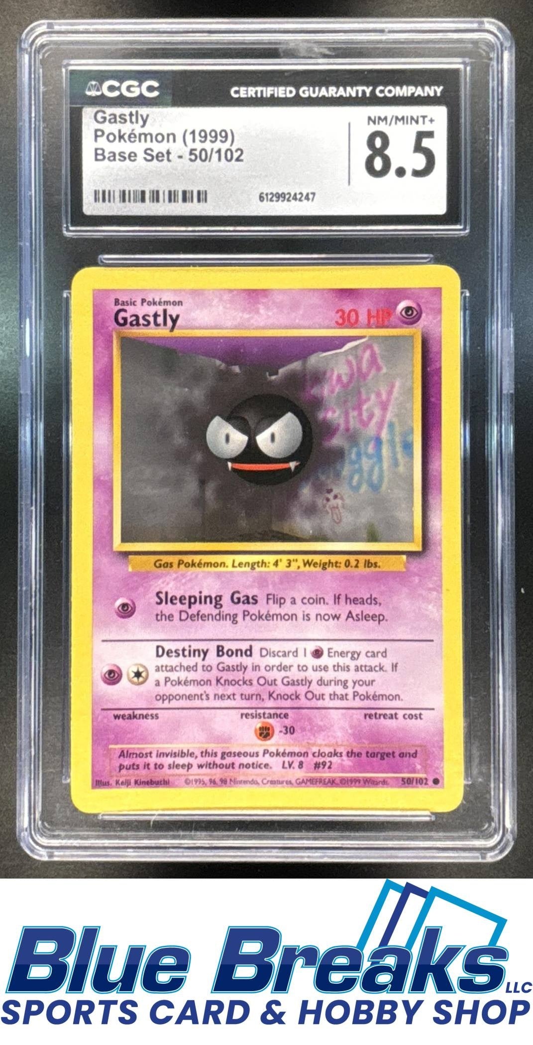 1999 Pokemon Base Set Gastly #50/102 Common CGC 8.5