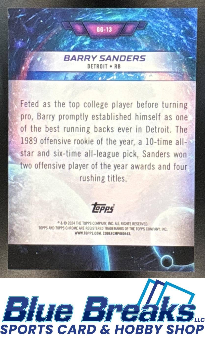 2024 Topps Cosmic Chrome Barry Sanders #GG-13 Galaxy Greats Blue Moon Refractor 69/99