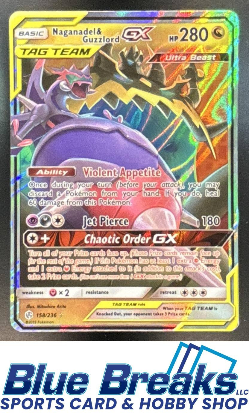 2019 Pokemon Sun & Moon Cosmic Eclipse Naganadel Guzzlord Tag Team #158/236 Holo