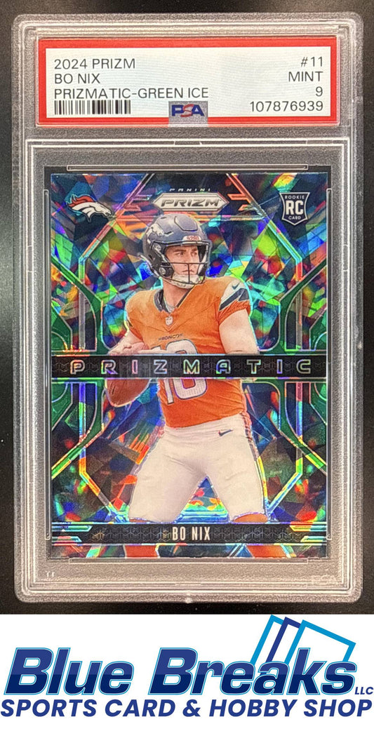 2024 Panini Prizm Prizmatic Green Ice Bo Nix [RC] #11 RC PSA 9 Denver Broncos