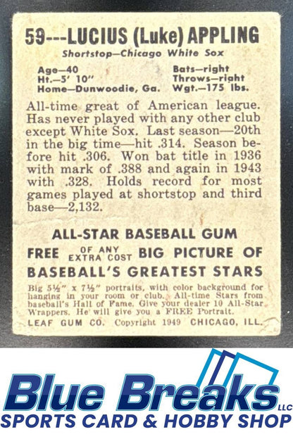 1948 Leaf Lucius Appling [RC] #59 Chicago White Sox