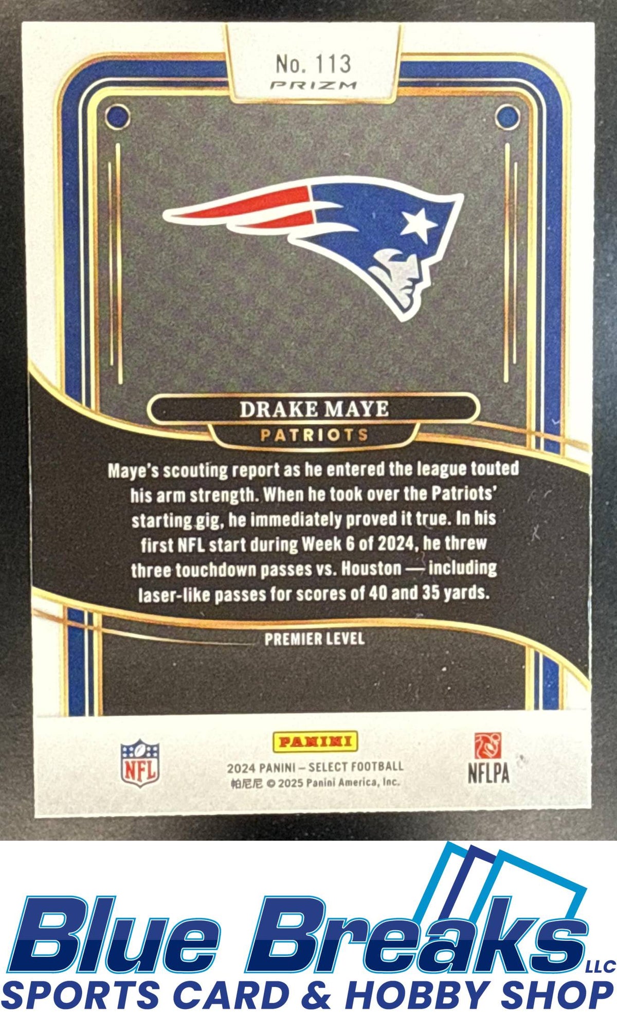 2024 Panini Select Drake Maye #113 Premier Black and Orange Prizm Shock RC New England Patriots