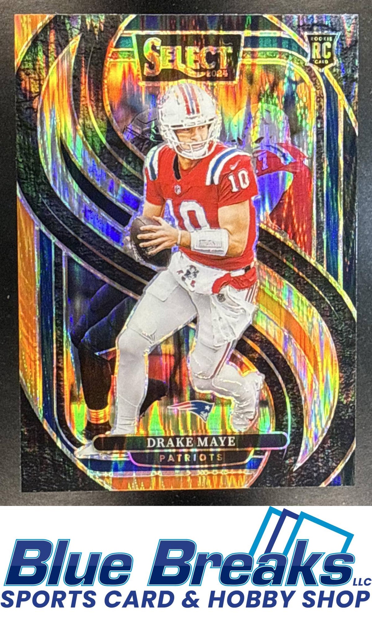 2024 Panini Select Drake Maye #113 Premier Black and Orange Prizm Shock RC New England Patriots