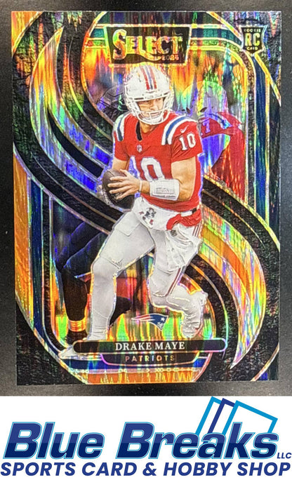 2024 Panini Select Drake Maye #113 Premier Black and Orange Prizm Shock RC New England Patriots
