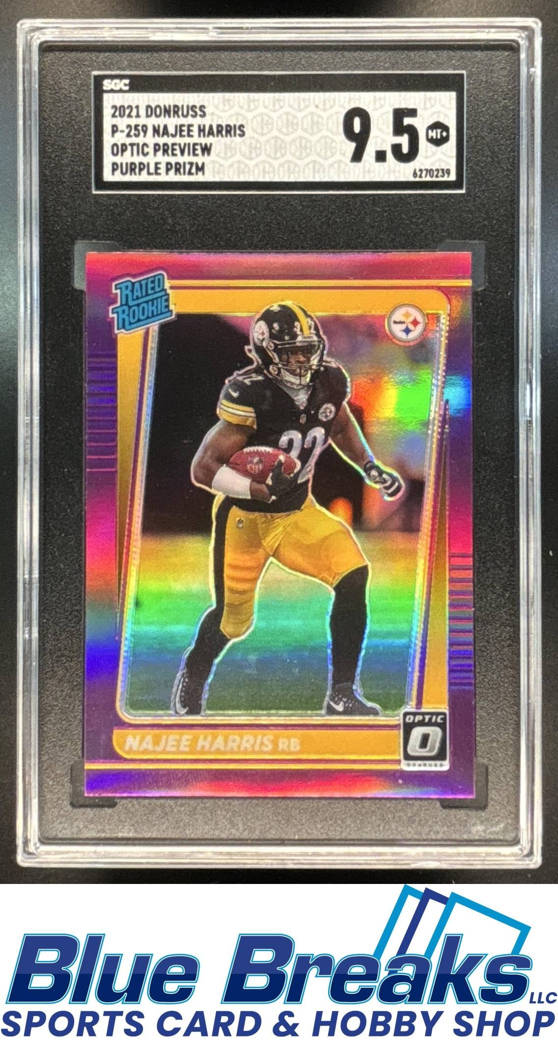 2021 Panini Donruss Najee Harris #P-259 Optic Rated Rookie Preview Purple RC SGC 9.5 Steelers