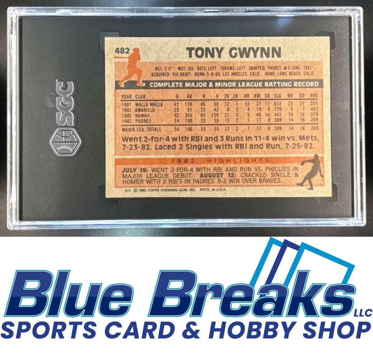 1983 Topps Tony Gwynn [RC] #482 UER RC SGC 8 Padres