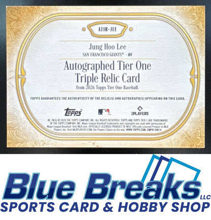2026 Topps Tier One Jung Hoo Lee #AT1R-JLE Auto Relic Triple 12/49 MEM San Francisco Giants