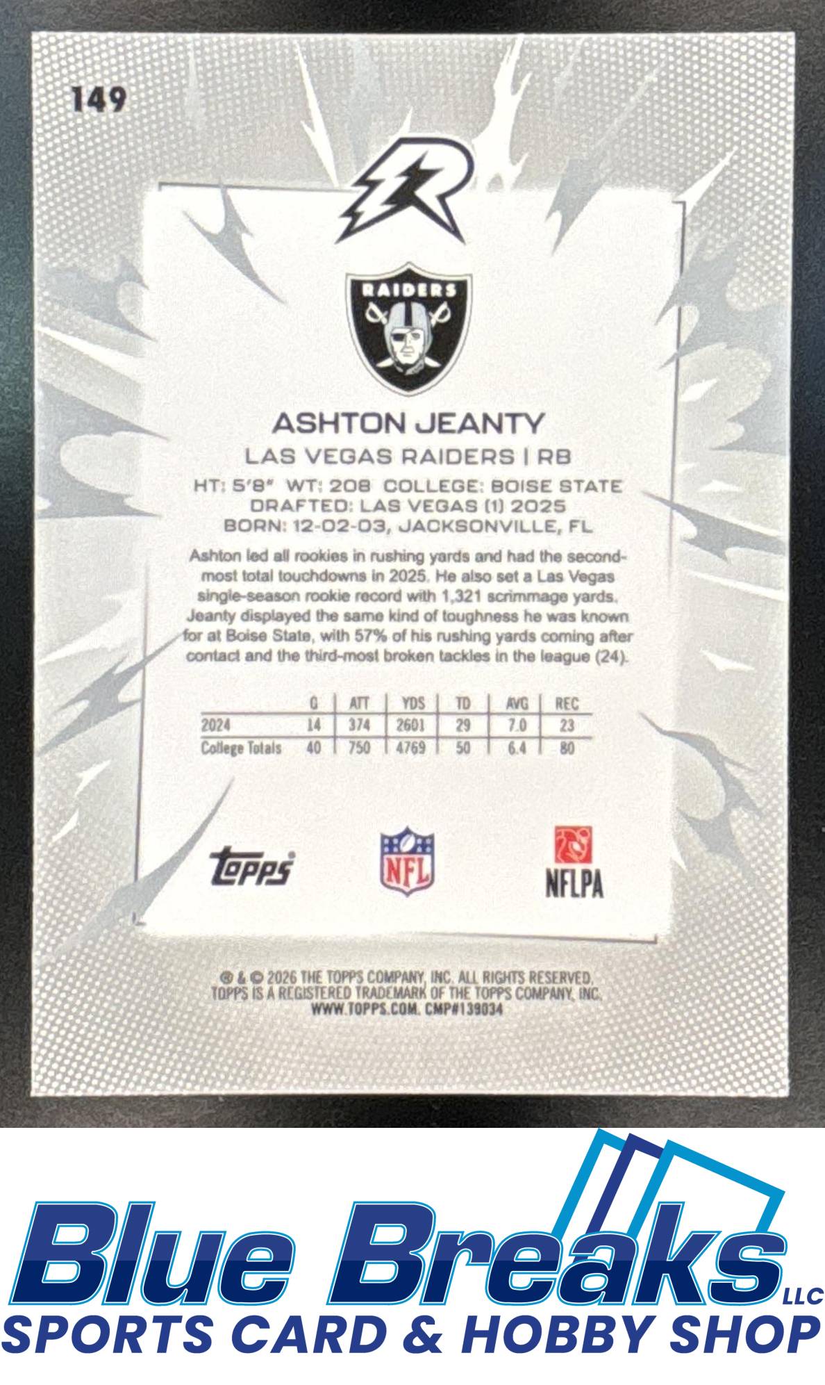 2025 Topps Resurgence Ashton Jeanty #149 Digital Surge Refractor 092/100 RC Las Vegas Raiders