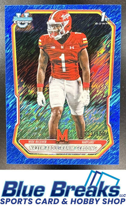 2026 Bowman Na'eem Abdul-Rahim Gladding #BCP-123 Chrome Blue Shimmer Refractor 033/150 1st Prospect Maryland Terrapins