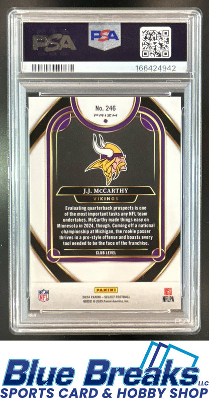 2024 Panini Select J.J. McCarthy #246 Club Black and Blue Prizm Shock RC PSA 9 Minnesota Vikings