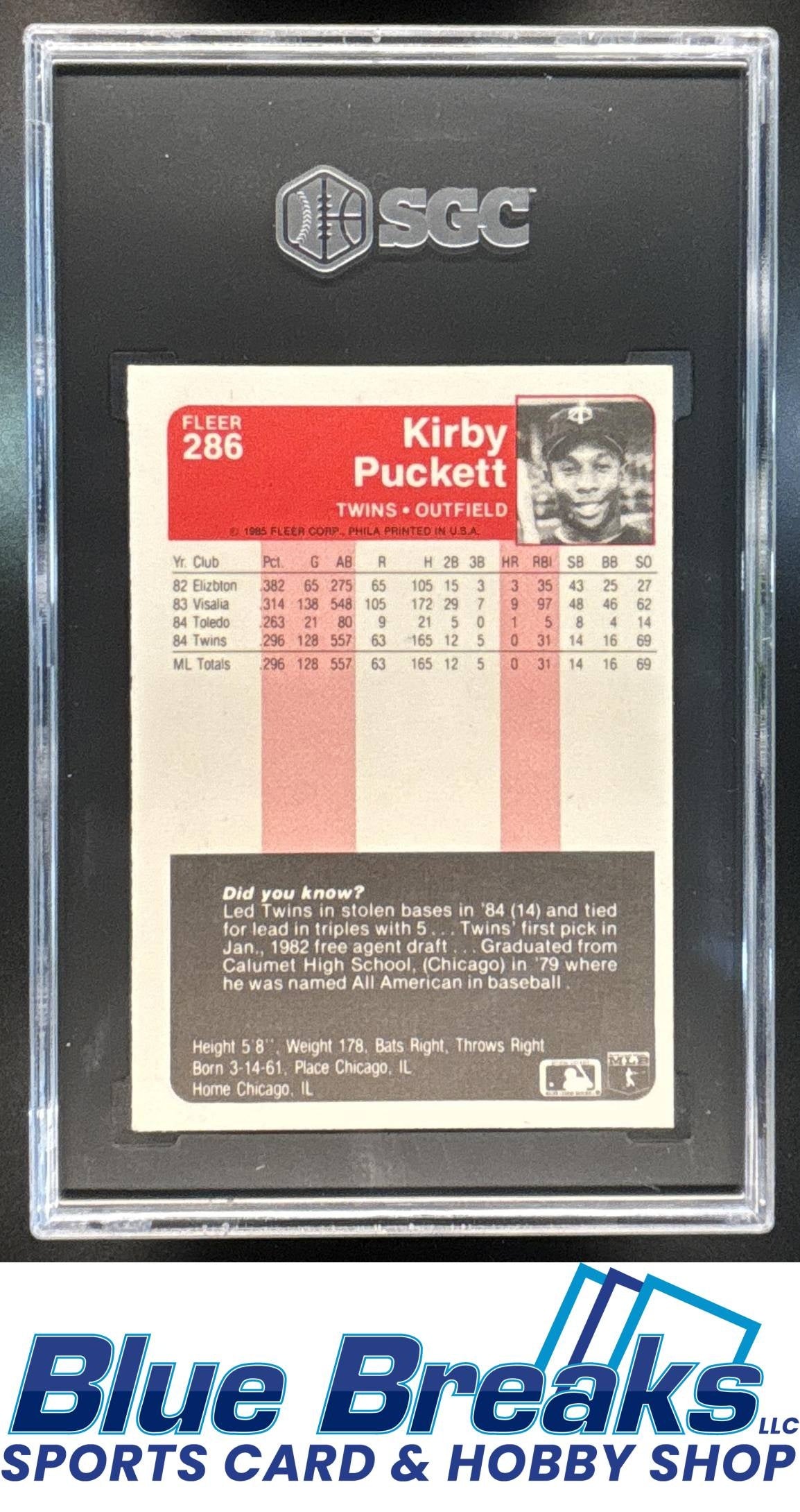 1985 Fleer Kirby Puckett [RC] #286 RC SGC 9 Twins