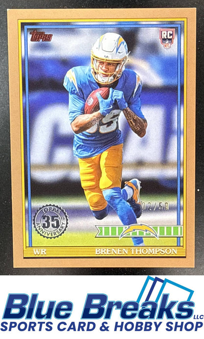 2026 Topps Brenen Thompson #91TR-34 1991 Rookie Gold 02/50 RC Los Angeles Chargers