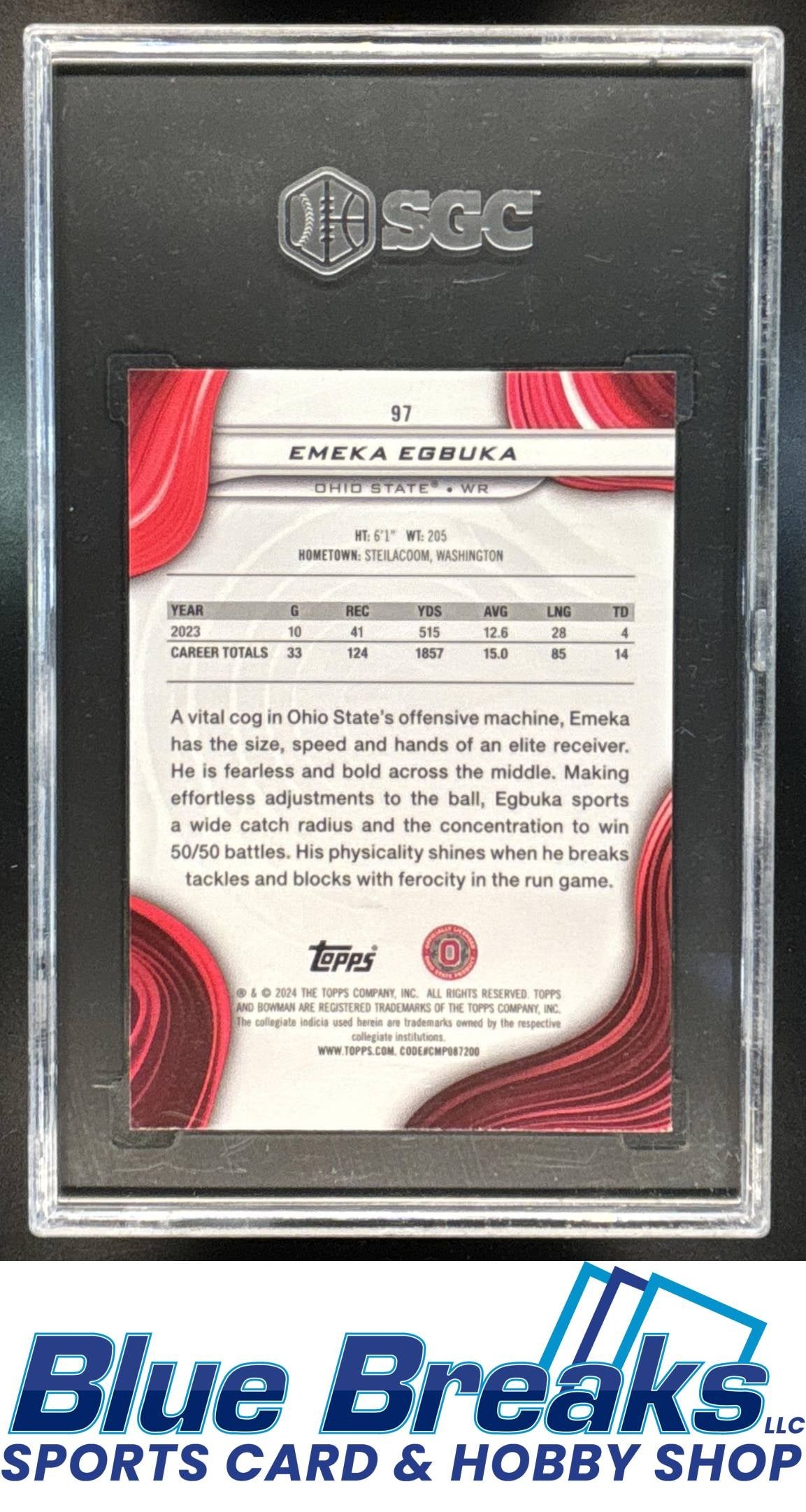2024 Bowman Best University Emeka Egbuka #97 Silver Refractor SGC 9.5 Football OSU