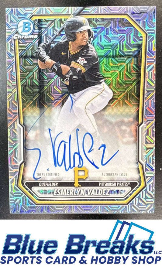 2026 Bowman Mega Box Esmerlyn Valdez #BMA-EV Chrome Prospect Auto Mojo Refractor Pittsburgh Pirates