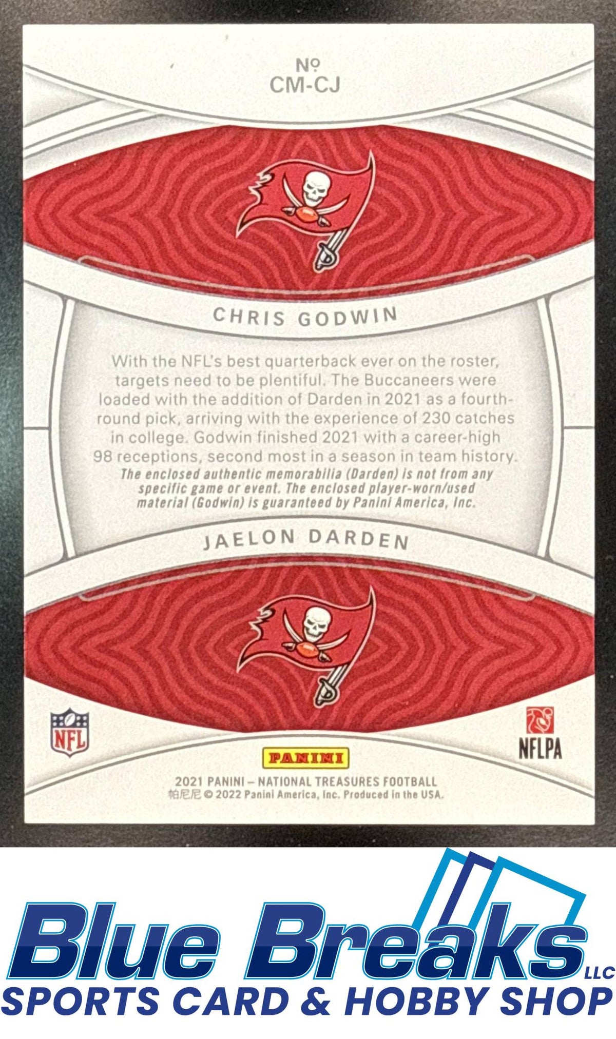 2021 Panini National Treasures Chris Godwin Jaelon Darden #CM-CJ NFL Gear Combo Materials Holo Gold 06/10 Tampa Bay Buccaneers