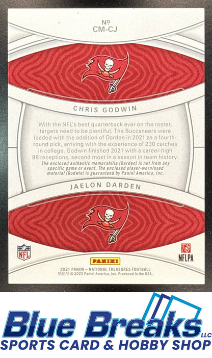 2021 Panini National Treasures Chris Godwin Jaelon Darden #CM-CJ NFL Gear Combo Materials Holo Gold 06/10 Tampa Bay Buccaneers