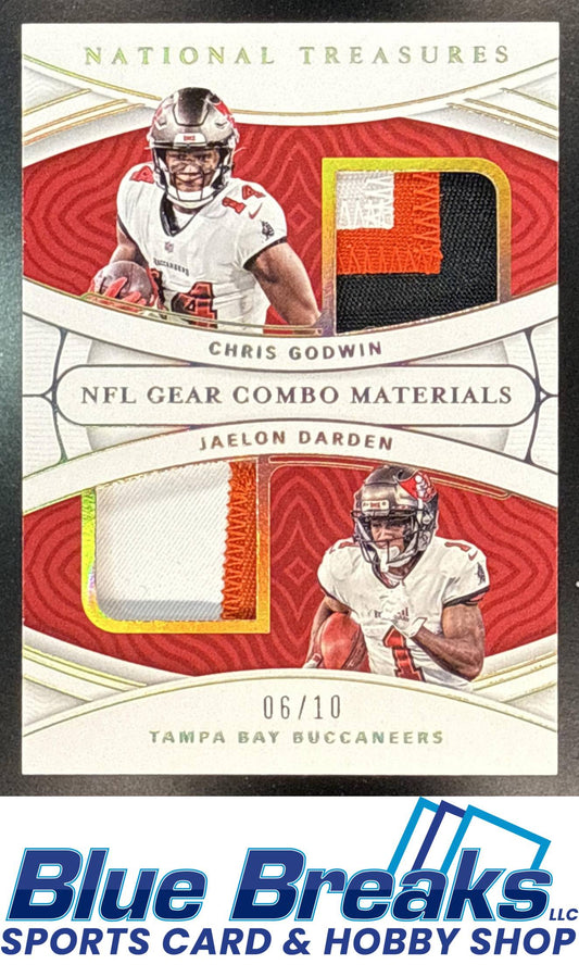 2021 Panini National Treasures Chris Godwin Jaelon Darden #CM-CJ NFL Gear Combo Materials Holo Gold 06/10 Tampa Bay Buccaneers