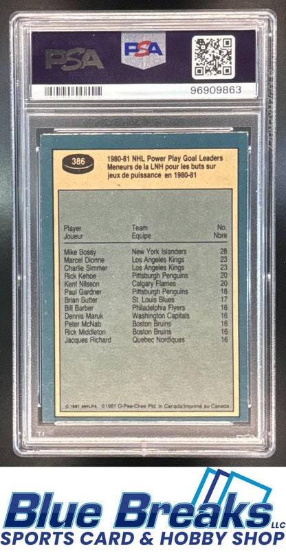 1981 O-Pee-Chee 1980-81 NHL Power Play Goal Leader Mike Bossy #386 PSA 9 New York Islanders