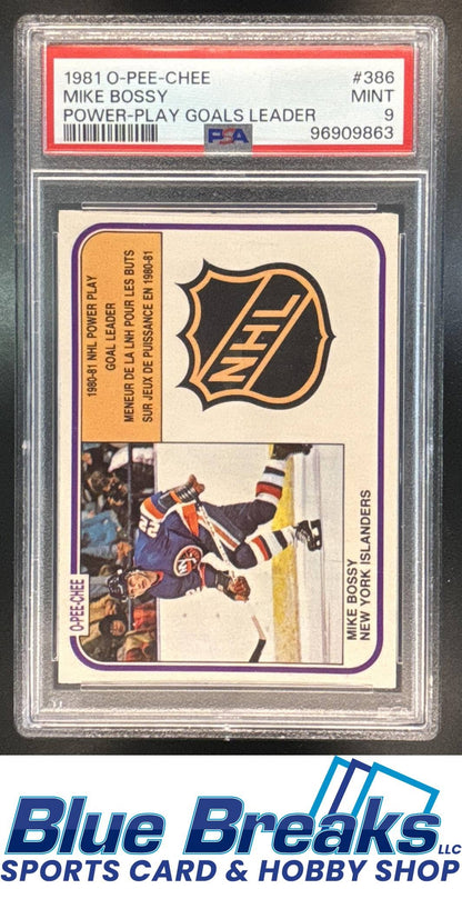 1981 O-Pee-Chee 1980-81 NHL Power Play Goal Leader Mike Bossy #386 PSA 9 New York Islanders