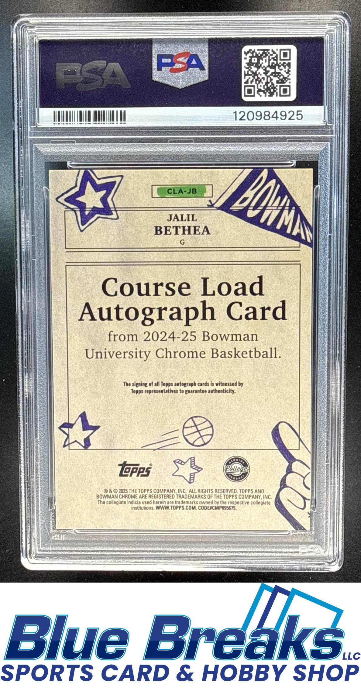 2024 Bowman Chrome University Jalil Bethea #CLA-JB Course Load Auto PSA 9 University of Miami