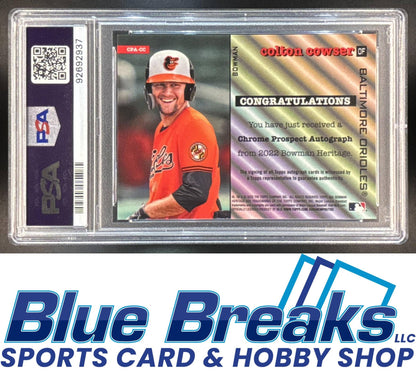 2022 Bowman Heritage Colton Cowser #CPA-CC Chrome Prospect Auto Refractor PSA 10 baseball Orioles