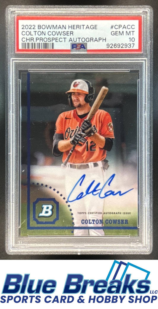 2022 Bowman Heritage Colton Cowser #CPA-CC Chrome Prospect Auto Refractor PSA 10 baseball Orioles