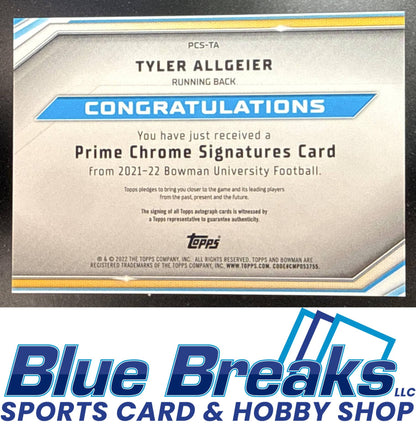 2021 Bowman University Tyler Allgeier #PCS-TA Prime Chrome Signatures 39/50 Auto Arizona Cardinals