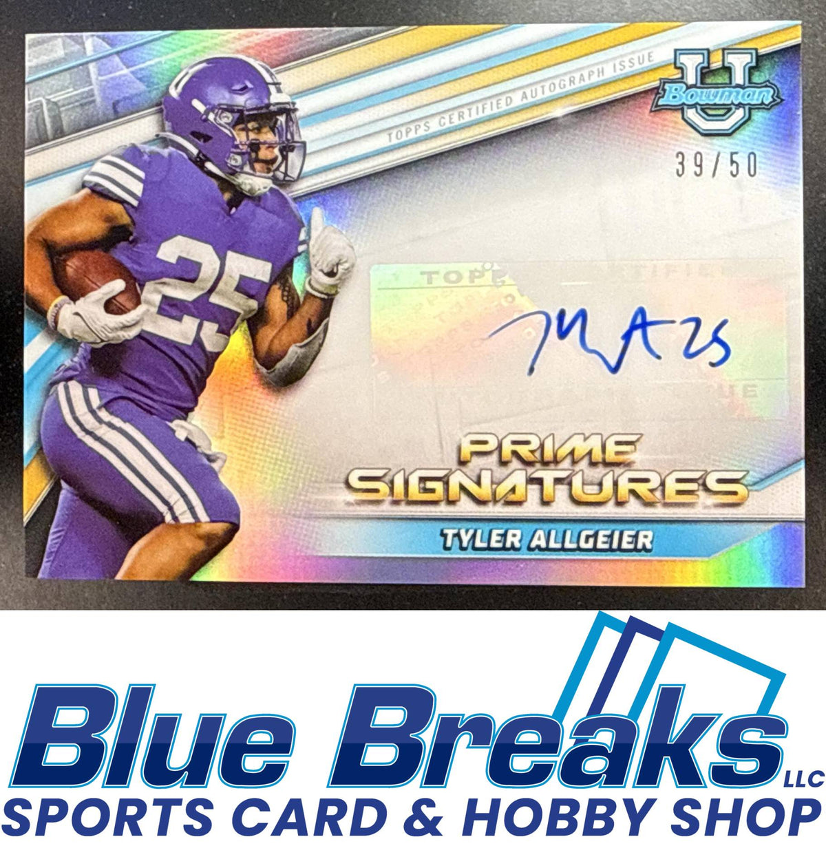2021 Bowman University Tyler Allgeier #PCS-TA Prime Chrome Signatures 39/50 Auto Arizona Cardinals
