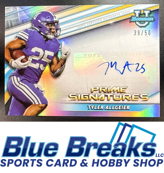2021 Bowman University Tyler Allgeier #PCS-TA Prime Chrome Signatures 39/50 Auto Arizona Cardinals