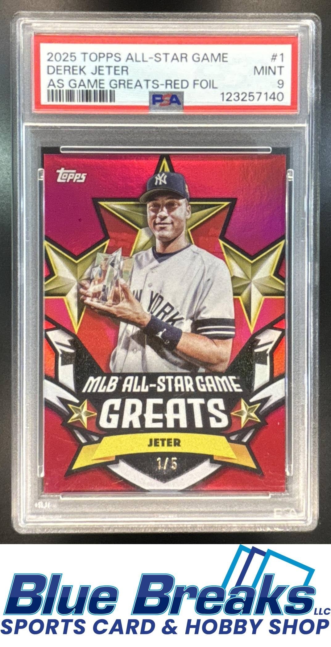 2025 Topps All-Star Game Mega Box Derek Jeter #ASGG-1 Greats Red Foil 1/5 PSA 9