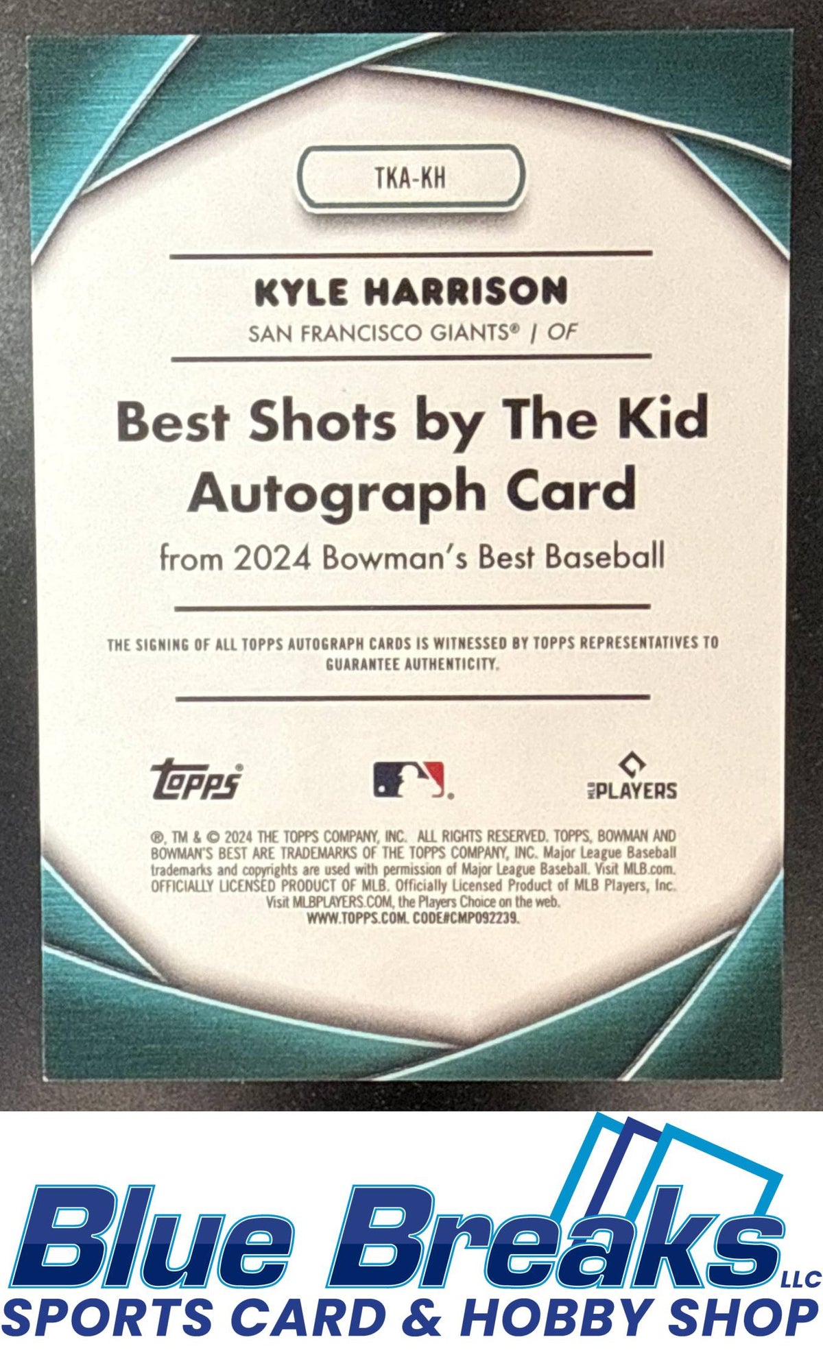 2024 Bowman's Best Kyle Harrison #TK-9 Shots By The Kid Auto 036/250 San Francisco Giants