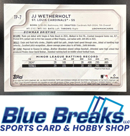 2025 Topps NSCC Silver Pack Wrapper Redemption - MLB JJ Wetherholt #TP-7 Bowman Chrome St. Louis Cardinals