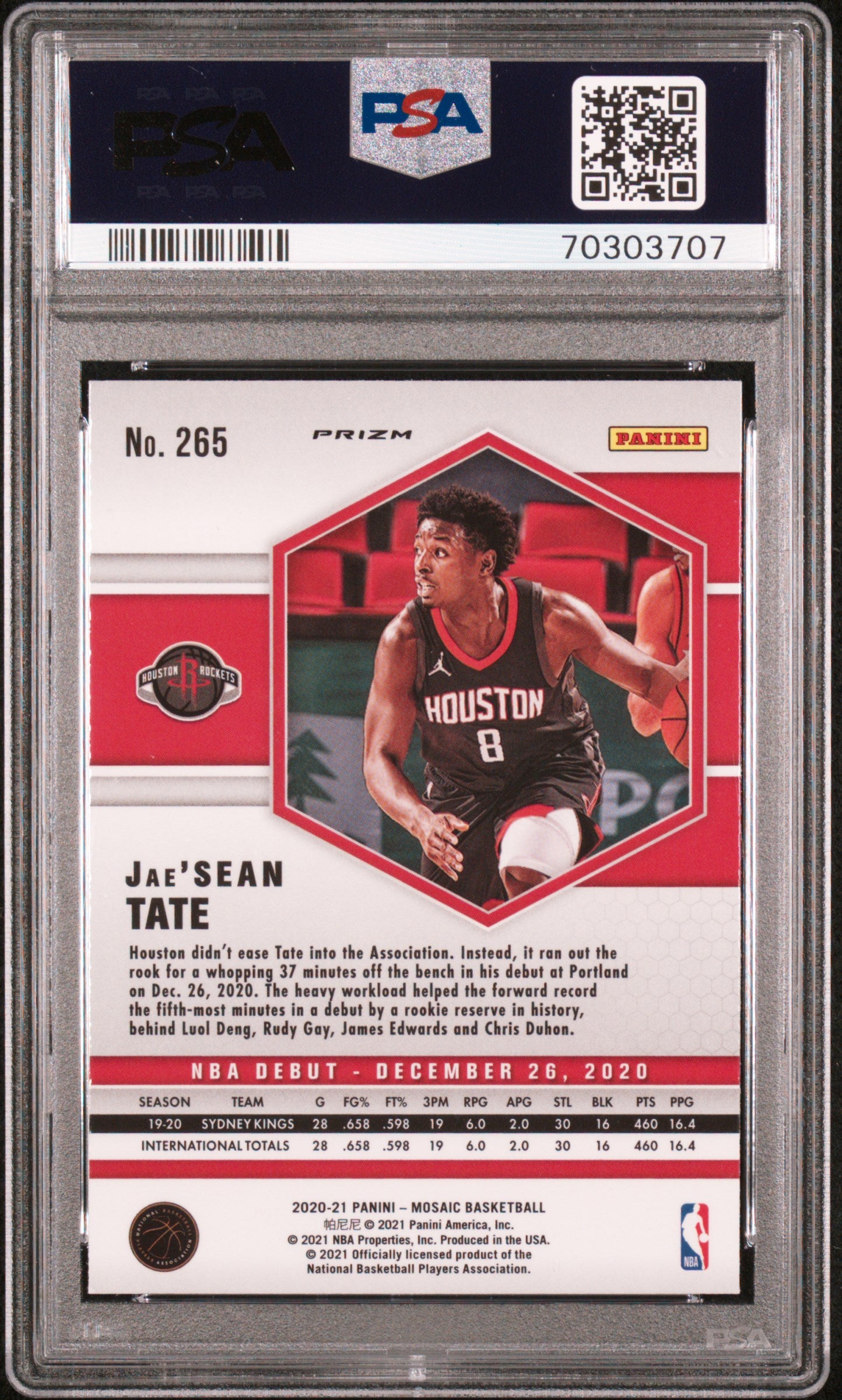 2020 Panini Mosaic - Reactive Yellow - NBA Debut - Jae'Sean Tate - RC - #265 - PSA 10 - basketball - Rockets